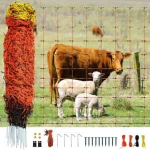 Electric Fence Netting 42.5" H x 164'L, Electric Netting with Posts and Double-Spiked Stakes, Portable Livestock Nets for Backyards, Homesteads, Gardens, Farms, and Ranches