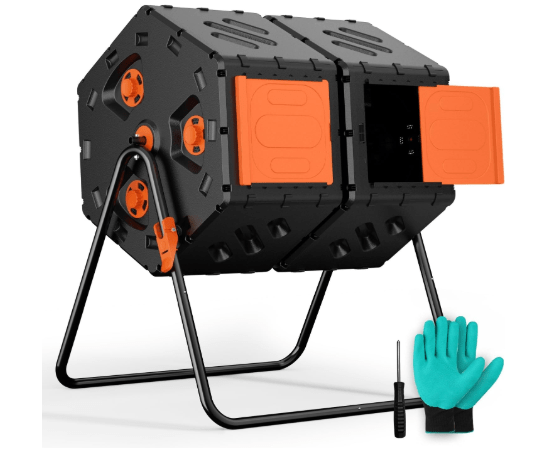 Compost Tumbler Outdoor 45 Gallon/170L, Dual Chamber Large Compost Bin for Garden, Backyard, and Yard, Large Opening & Elevated Base 360°Rotating Tumbling Composter for Gardeners