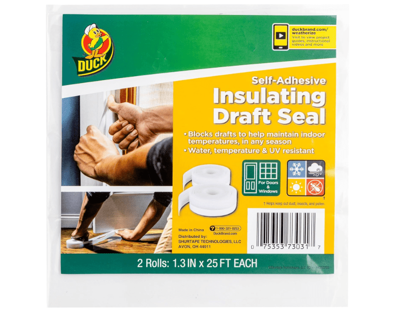 Duck Brand Silicone Self-Adhesive Weatherstrip Draft Seal for Doors & Windows, Seal Gaps and Cracks Around Doors and Windows, Cut to Size, Clear, 2 Rolls, 50 Ft Total 