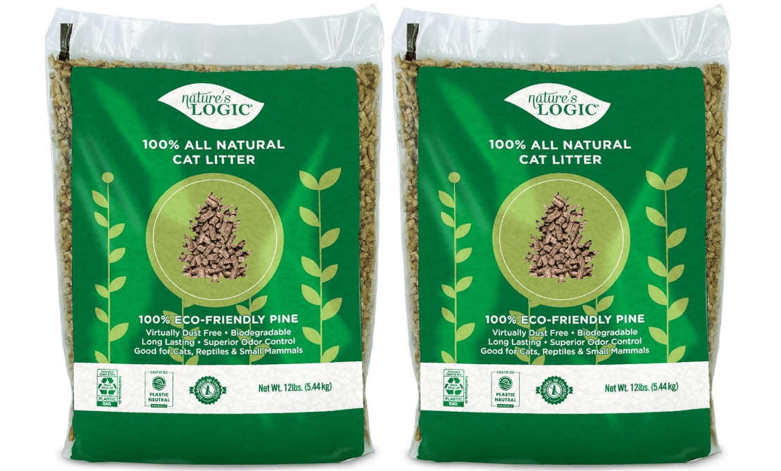 Nature's Logic 100% Natural Pine Pellet Cat Litter - 100% Ponderosa Pine, Dust-Free, Unscented, Biodegradable - Safe for Cats, Kittens, Reptiles & Small Pets - Highly Absorbent - 12 lb Bag (Pack of 2)