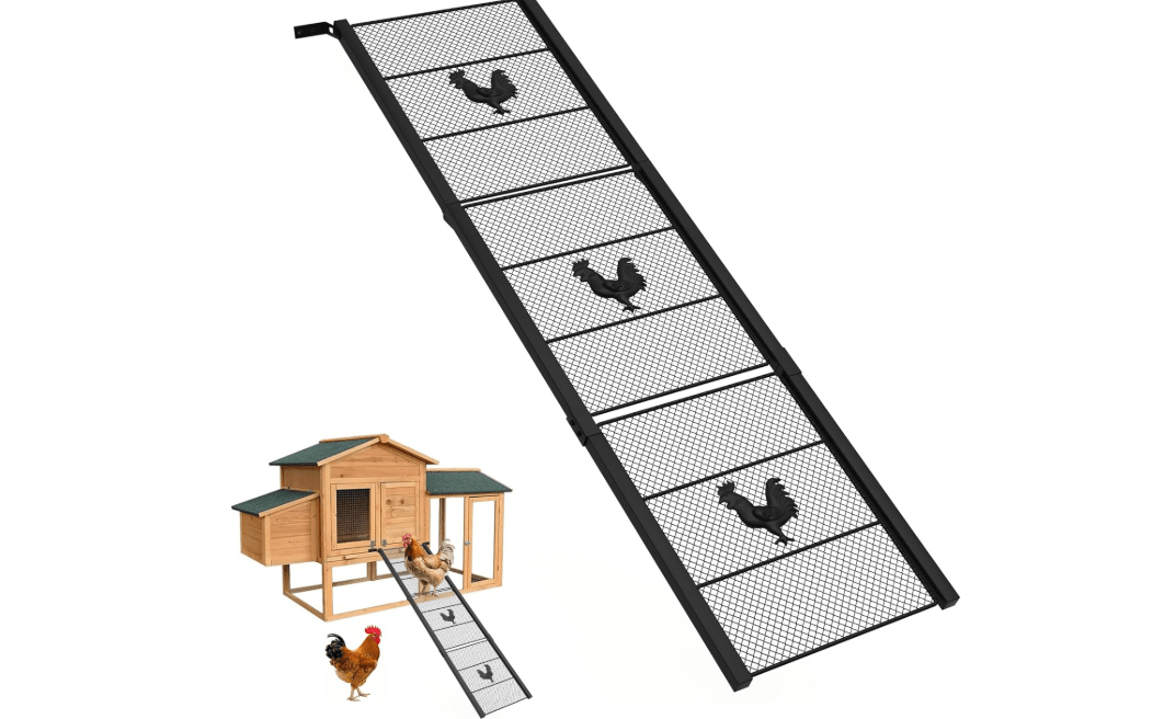 Metal Chicken Coop Ramp, Ladder Length Adjustable for Henhouse, Heavy Duty Coop Ramp for Feet Problem or Cannot Fly Chickens, Waterproof, Non-Slip, Rustproof, Sturdy and Easy to Clean (38.98*11 inch)
