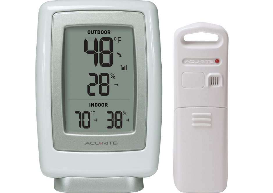 AcuRite 00611 Indoor Outdoor Thermometer with Wireless Temperature Sensor & Hygrometer White Small
