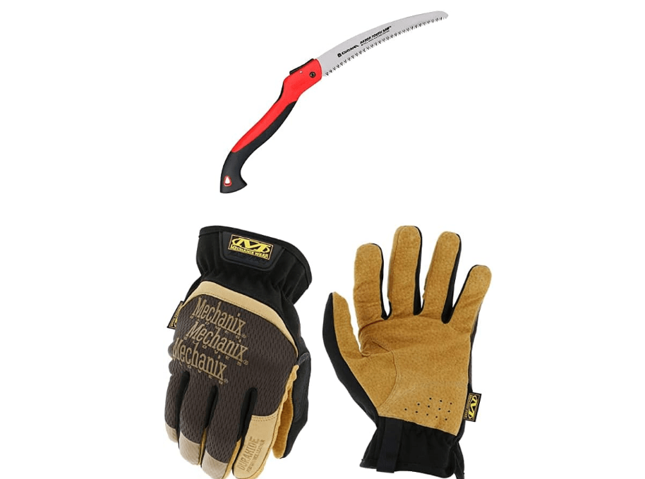 Corona RS 7265D RazorTOOTH Folding Pruning Saw, 10-Inch + Mechanix Wear: DuraHide FastFit Leather Work Gloves (Medium, Brown/Black), Model Number: LFF-75-009
