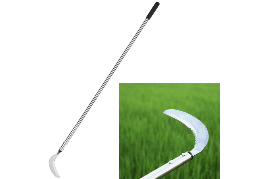 Weeding Sickle, Serrated & Plain-Edged Combined Steel Scythe 51-Inch Adjustable Long Handle, Lightweight Long-Handled Garden Sickle Tool for Gardens, Yards, Fields & Overgrown Areas
