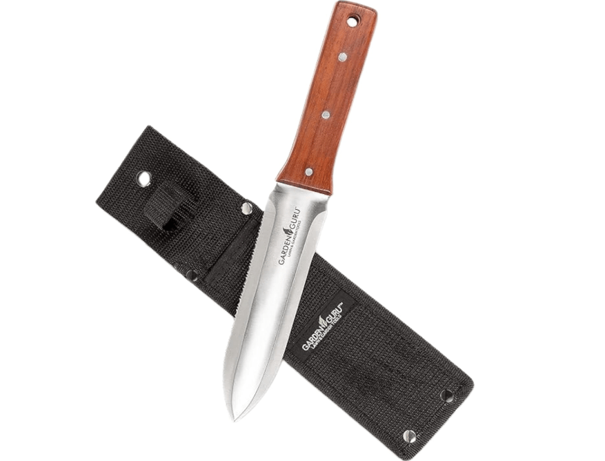Garden Guru Hori Hori Gardening Knife for Weeding, Digging, Pruning, and Cultivating - Stainless Steel Full Tang Blade | Marks for Measuring Planting Depth
