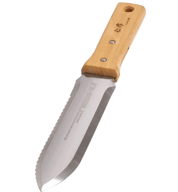 NISAKU NJP650 The Original Hori Hori Namibagata Japanese Stainless Steel Weeding Knife, 7.25-Inch Blade
