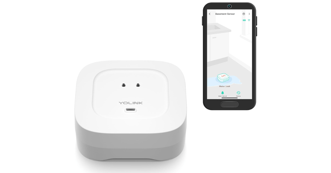 YoLink Water Leak Detector 4 with 105dB Audio Alarm, Freeze Warning, App Push, Email Alerts and Limited Text - Smart Water Sensor Alarm w/ Alexa, IFTTT - 1/4 Mile Long Range, Hub Required 