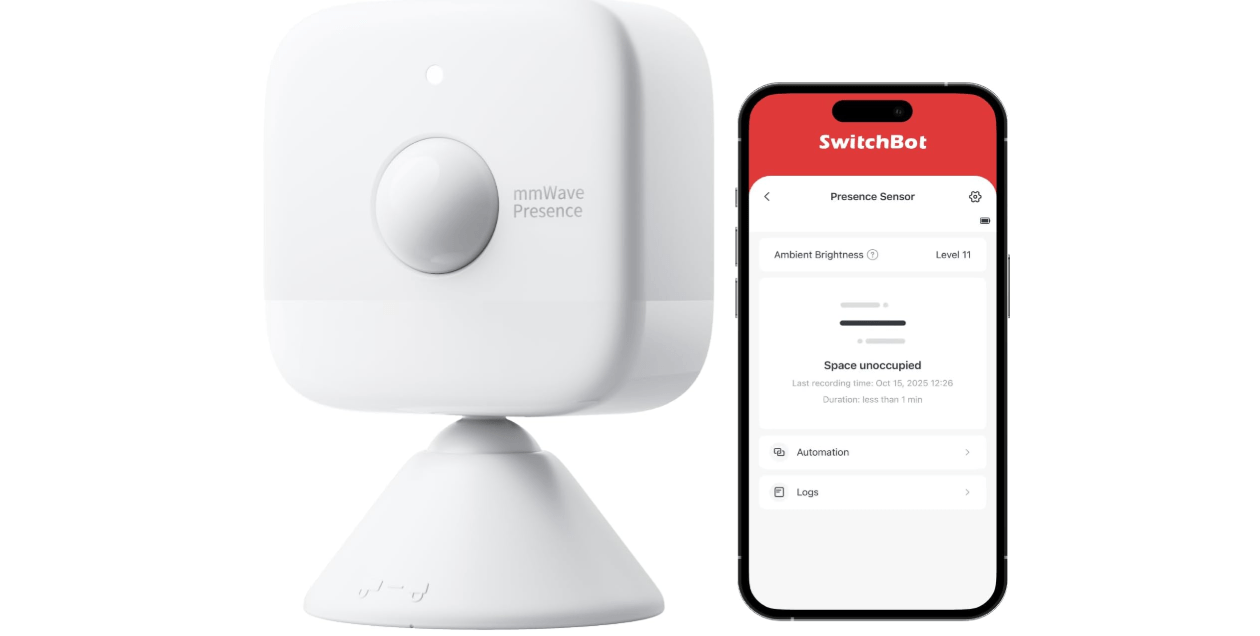 SwitchBot Smart mmWave Radar Motion Sensor, Bluetooth Presence Sensor with Dynamic Detection & Zone Positioning, Compatible with Alexa, HomeKit & Apple Home via SwitchBot Hub (Presence Sensor)
