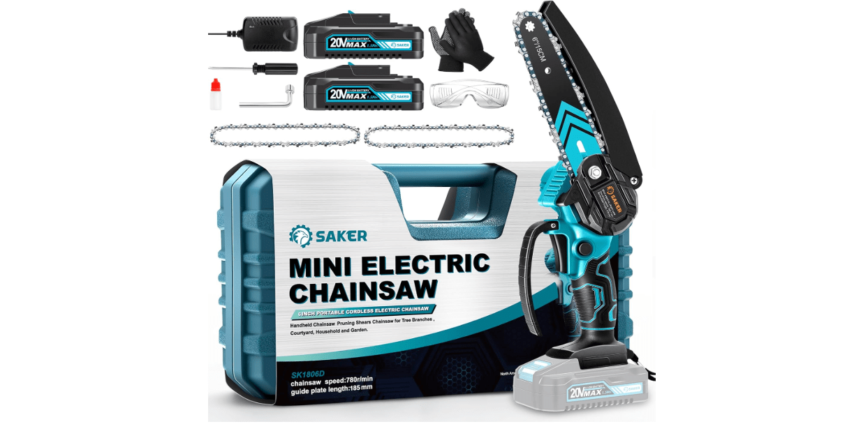 Saker Mini Chainsaw,6 Inch Portable Electric Chainsaw Cordless, Small Handheld Chain saw for Tree Branches,Courtyard, Household and Garden,Gifts for Men Dad Husband Women