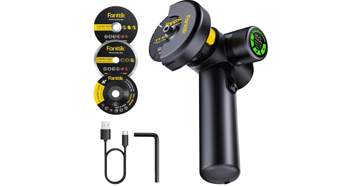 Fanttik M10 ACE Cordless Angle Grinder Brushless, Compact Cut Off Tool with LED Display, 3 Variable Modes, Double Security, Type-C Fast Charging, 10000RPM Mini Cutter with 4 Blades