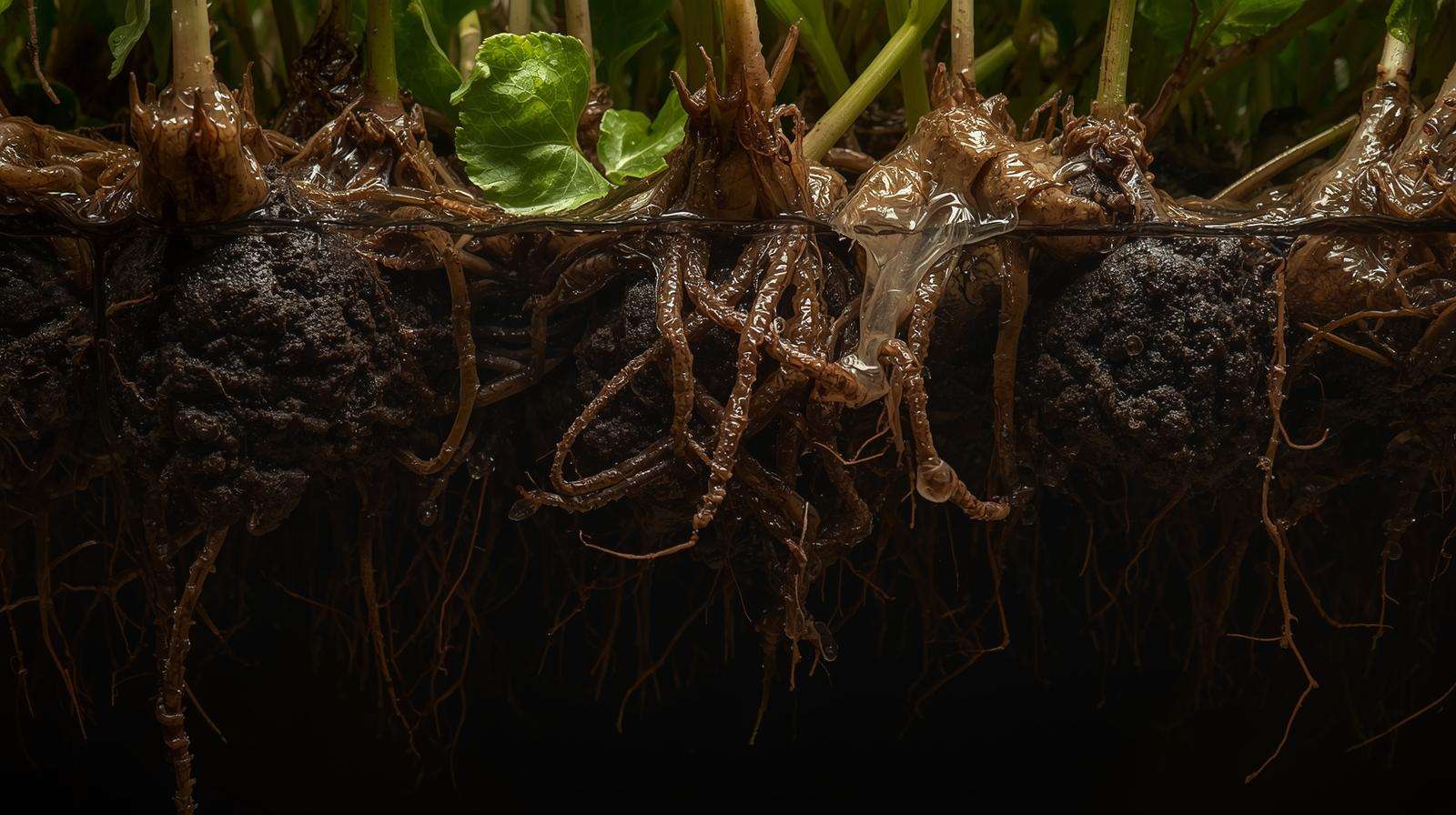 Brown mushy root rot and slime on plant roots in deep water culture DWC hydroponic setup