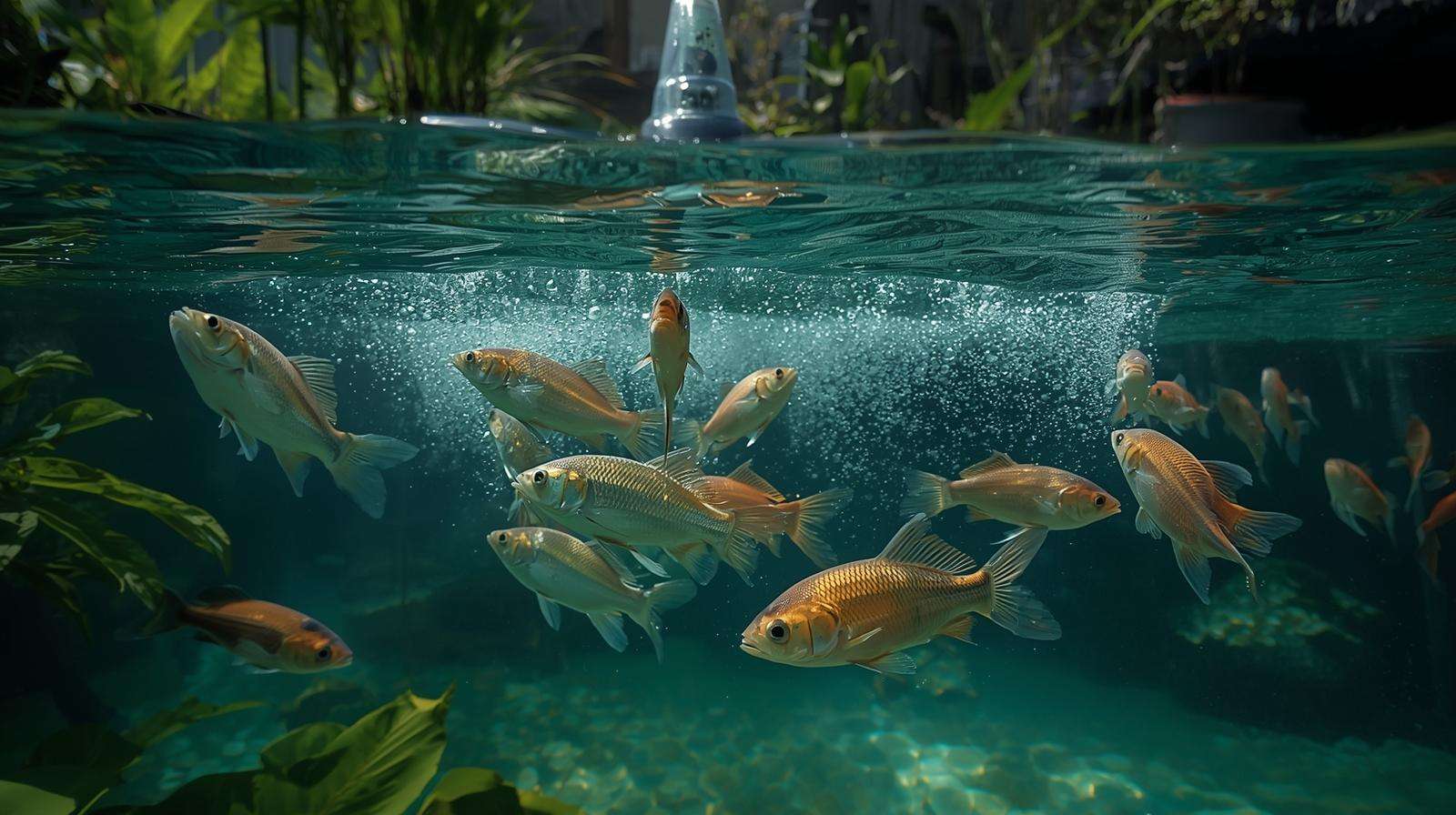 Healthy fish swimming in a well-aerated backyard pond with stable water temperature