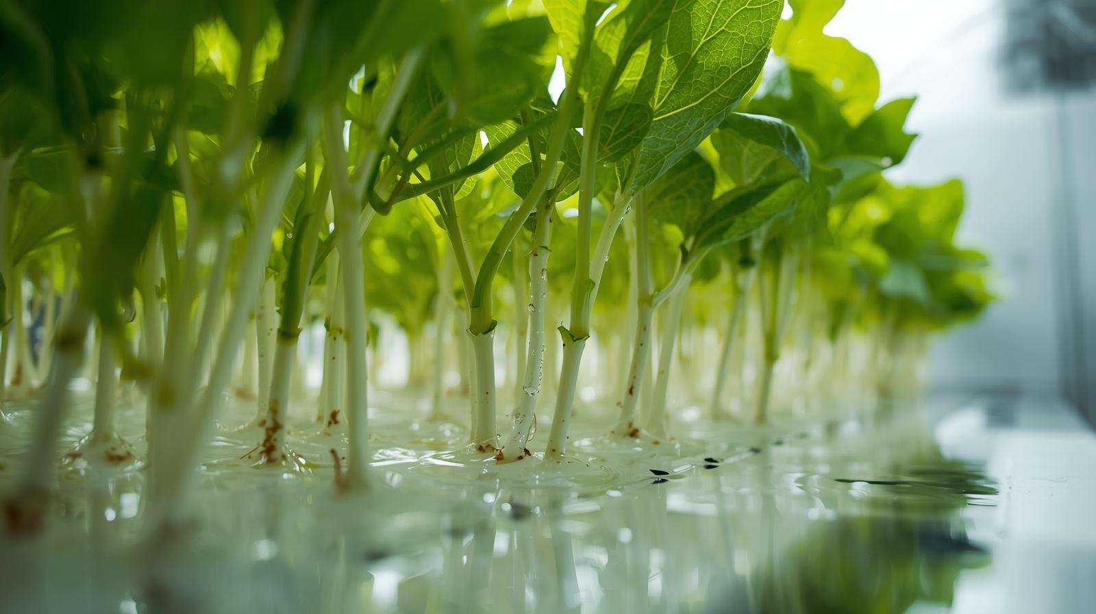 Healthy lettuce roots in hydroponic system preventing bolting stress