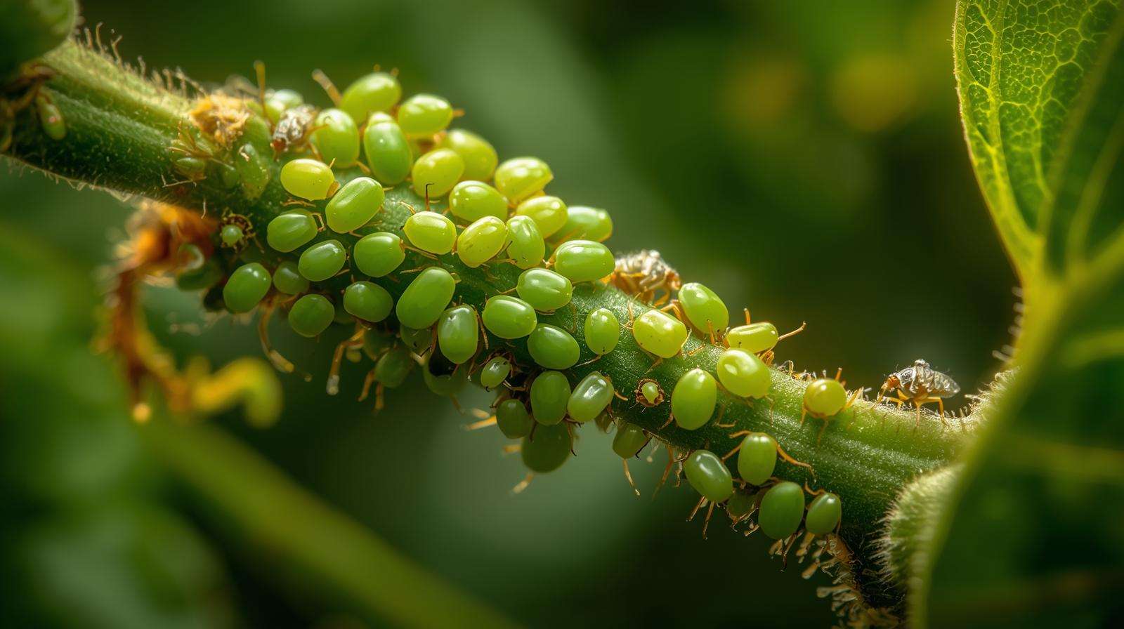 Aphids infestation on chili plant leaves in home vegetable garden