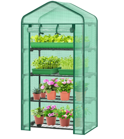 Ohuhu Mini Greenhouse for Indoor Outdoor, 27 x 19 x 62-Inch Small Plant Green House 4-Tier Rack Stand Portable Greenhouses with Durable PE Cover for Seedling, Ideal Gardening Gifts for Women Men