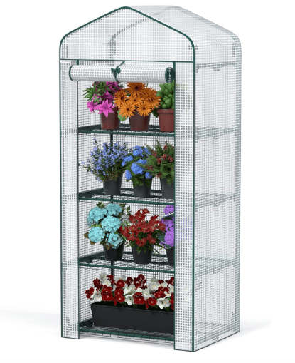 WORKPRO Mini Greenhouse, 4-Tier Portable Small Greenhouses for Outdoor Indoor with Shelves and Thicken PE Cover,