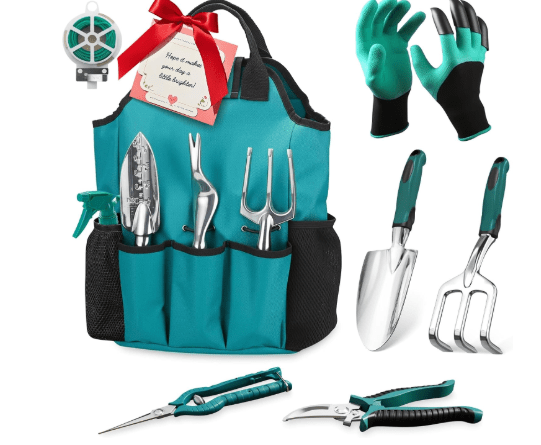 Garden Tool Set, Gardening Gifts for Women, Men, Mom, Dad, 11-Piece Heavy-Duty Aluminum Hand Tools Set with Tote Bag,