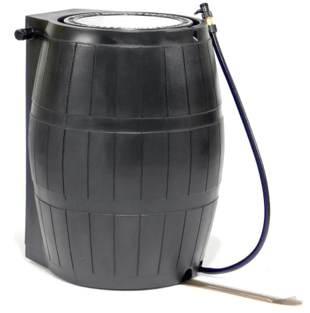 FCMP Outdoor Raincatcher 4000 Rain Barrel, Flat-Back Rainwater Catcher with Spigots, 50 Gallon, Black - Portable Water Storage Container Tank