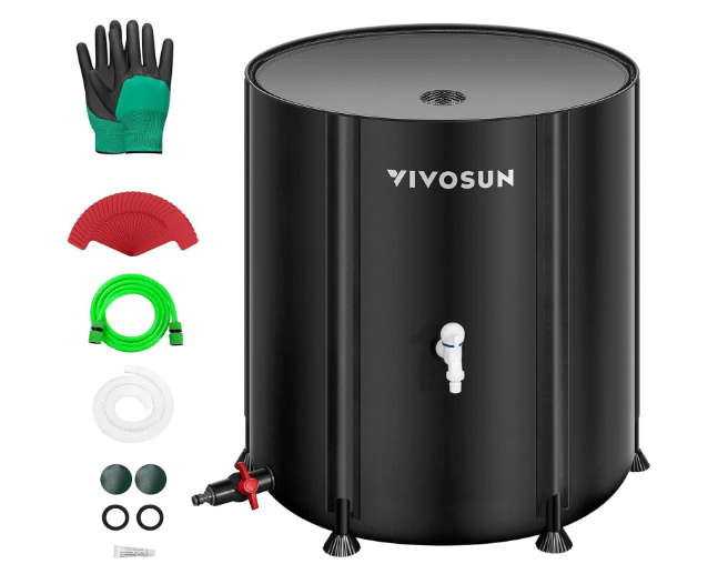 VIVOSUN Collapsible Rain Barrel, 132 Gallon Water Storage Tank with 1000D Oxford Cloth, Portable Rain Collection System Includes Two Spigots and Overflow Kit, Black