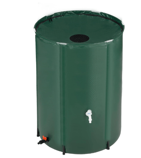 VINGLI 100 Gallon Collapsible Rain Barrel, Portable Water Storage Tank, Rainwater Collection System Downspout, Water Catcher Container with Filter Spigot Overflow Kit