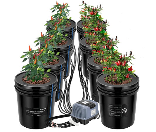 VIVOSUN DWC Hydroponics Grow System with Top Drip Kit, 5-Gallon Deep Water Culture, Recirculating Drip Garden System with Multi-Purpose Air