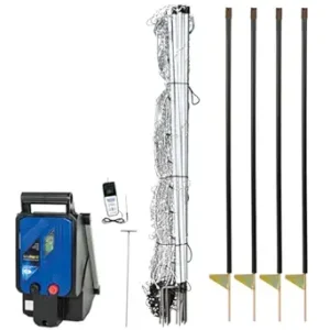 Premier 1 ElectroStop® Plus Starter Kit | White/Black Electric Net Fence – 42"H x 100'L, Includes: Solar Energizer, FiberTuff Support Posts and Tester