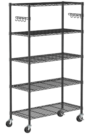 5 Tier Storage Shelves with Wheels - Adjustable Wire Shelving Unit Metal Shelves for Storage Rolling Utility Shelf Organizer Rack for Kitchen Garage Pantry Closet Laundry(14D x 36W x 75H)