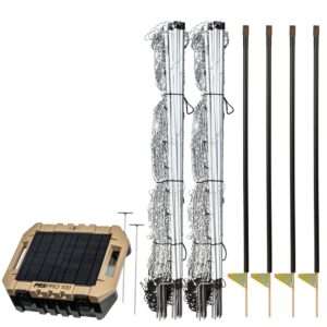 Premier 1 ElectroFence® Plus Starter Kit | White/Black Electric Net Fence – 48"H x 100'L, Includes: Solar Energizer, FiberTuff Support Posts and Tester