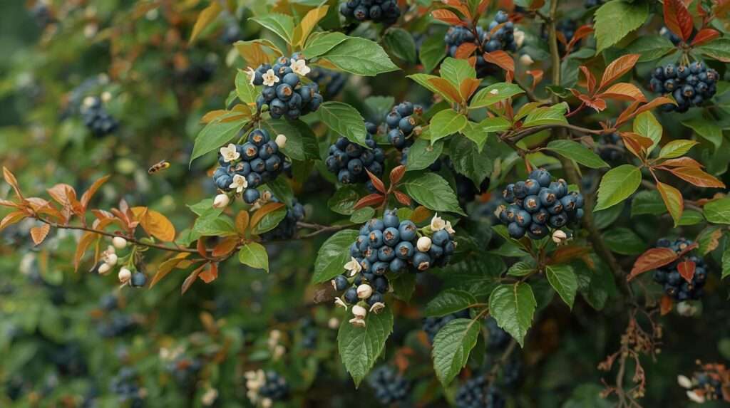 Cold hardy American persimmon tree with ripe frost-sweetened fruits in Zone 5 organic orchard