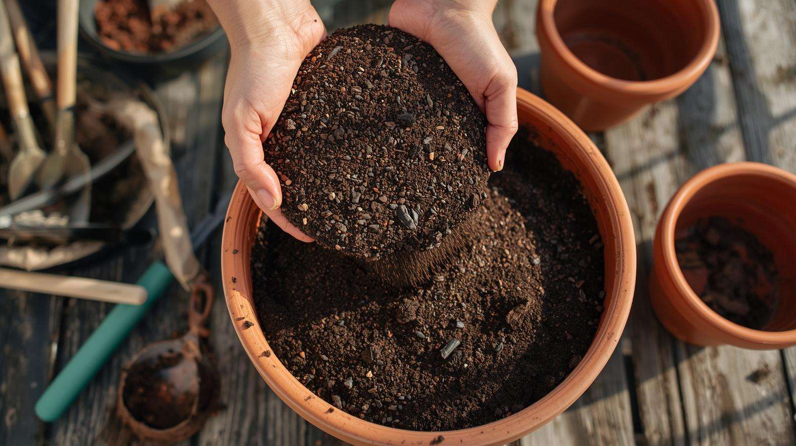 Preparing ideal potting soil mix with compost perlite for balcony container gardening success
