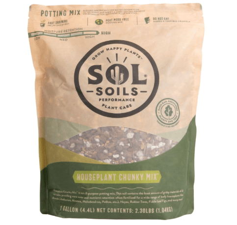 Sol Soils Houseplant Chunky Mix - Fast Draining, Chunky Soil Mix for Indoor Plants - 1 Gallon - Coco Coir, Perlite, Pumice