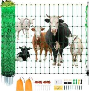 VEVOR Electric Fence Netting, 50" H x 164' L, Livestock Net Fencing with Posts & Stakes, Portable Mesh Nets for Goats, Sheep, Deer, Hogs, Dogs, Electric Fencing for Backyards, Gardens, Farms, Ranches