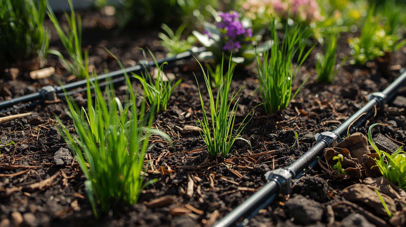Installing drought-resistant lawn and meadow with grass plugs, mulch, and native plants in yard preparation