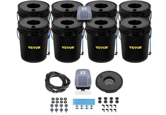 VEVOR DWC Hydroponic System, 5 Gallon 8 Buckets, Deep Water Culture Growing Bucket, Hydroponics Grow Kit with Pump, Air Stone and Water Level Device, for Indoor/Outdoor Leafy Vegetables