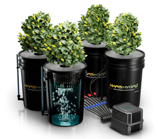MARS HYDRO DWC Hydroponics Grow System Kit with Recirculating Top Drip, 11W Air Pump, Air Stone, Hose & 4 Buckets, 5 Gallon Deep Water Culture Indoor Hydroponic System