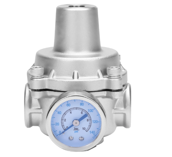 Pressure Regulator Water Valve - 3/4" NPT Female Stainless Steel 304 Pressure Reducer with Gauge, Adjustable Lead-Free Valve For RV, Garden, Air.