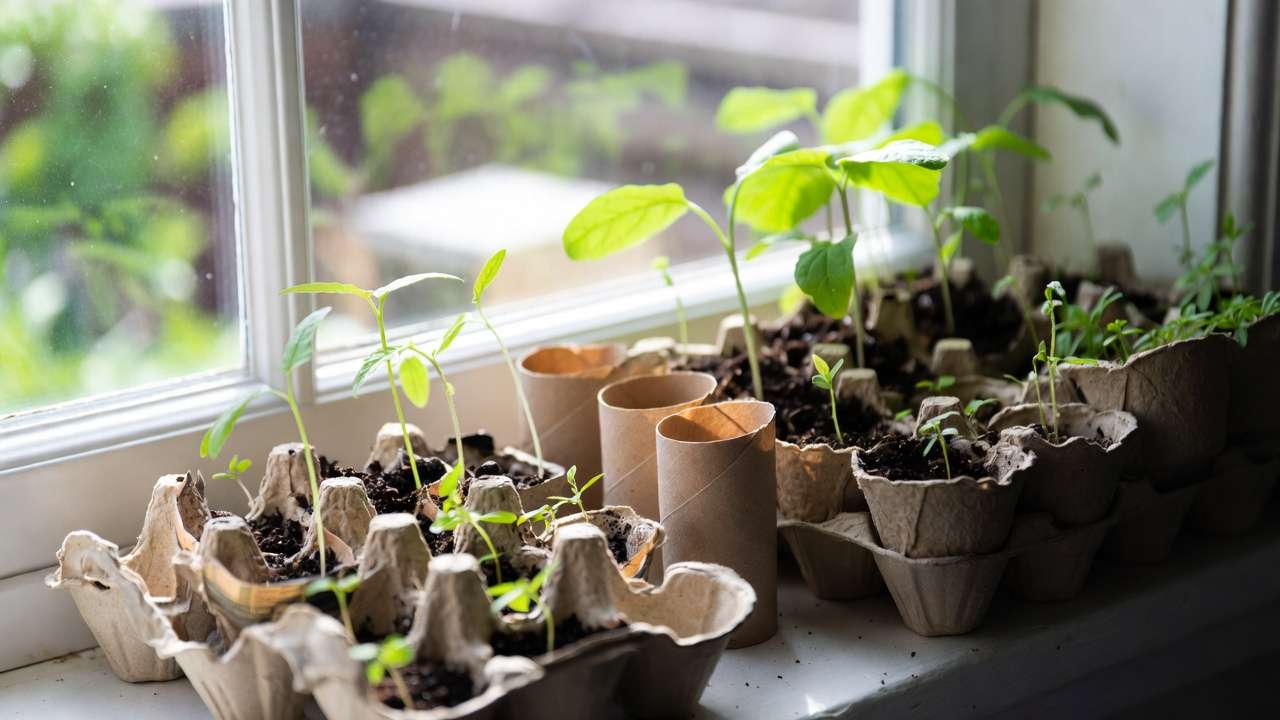 Free DIY seed starting in recycled egg cartons and newspaper pots for budget gardening