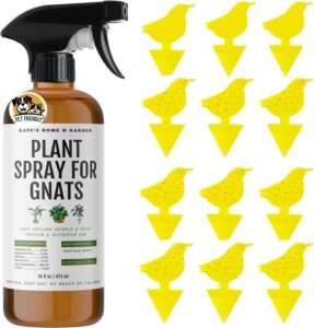 Kate's Home & Garden Plant Spray for Insects & Getting Rid of Gnats with 12 Sticky Traps. Fungus Gnat Killer & Bug Spray for Indoor Plants (16oz, Peppermint, Pet Safe, Non Toxic)