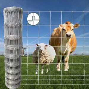 Farm Fence, 4ft x 164ft Galvanized Wire Fencing, Goat, Sheep & Deer, Durable Chain Link Fence, Heavy Zinc Coating Wire Used to Hog Goat Fencing for Yard Garden and Field