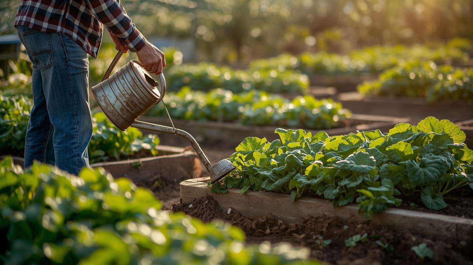 Farmer applying biological termite control treatment to raised beds