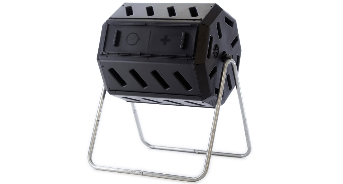 FCMP Outdoor IM4000 Dual Chamber Tumbling Composter Canadian-Made, 100% Recycled Resin - Outdoor Rotating Compost Tumbler Bin for Garden, Kitchen, and Yard Waste, Black (37 Gallon)