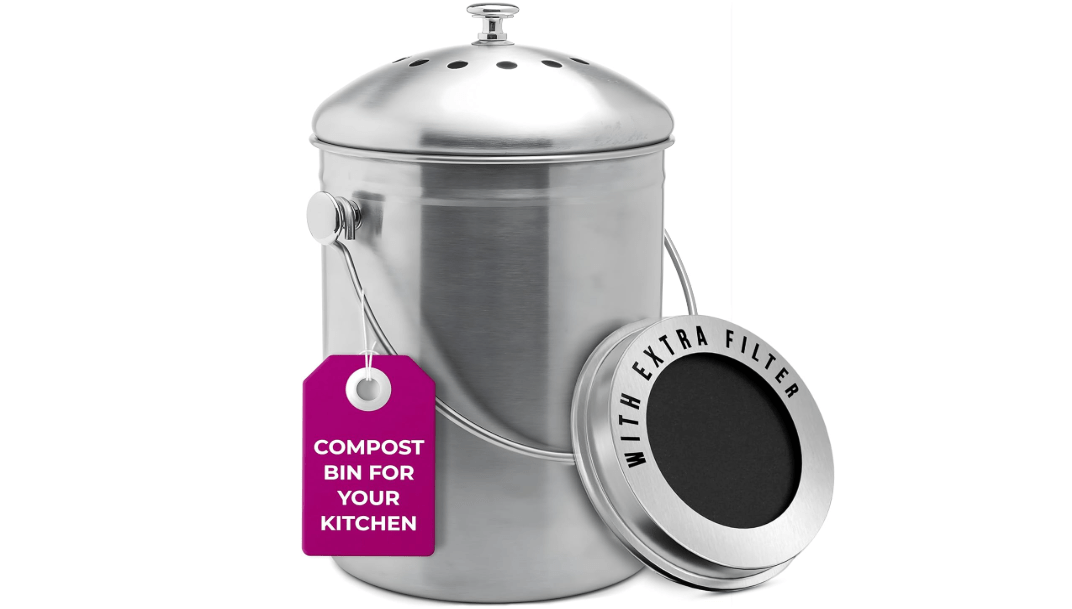 EPICA Countertop Compost Bin Kitchen | 1.3 Gallon | Odorless Composting Bin with Carbon Filters | Indoor Compost Bin with Lid | Stainless Steel Kitchen Composter for Food Scraps & Waste Recycling
