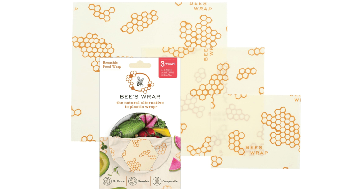 Bee's Wrap Beeswax Wraps for Food - 3 Pack of Assorted Beeswax Wraps - Small, Medium & Large Wrap - Made in USA Reusable Natural Food Wrap - Honeycomb Print
