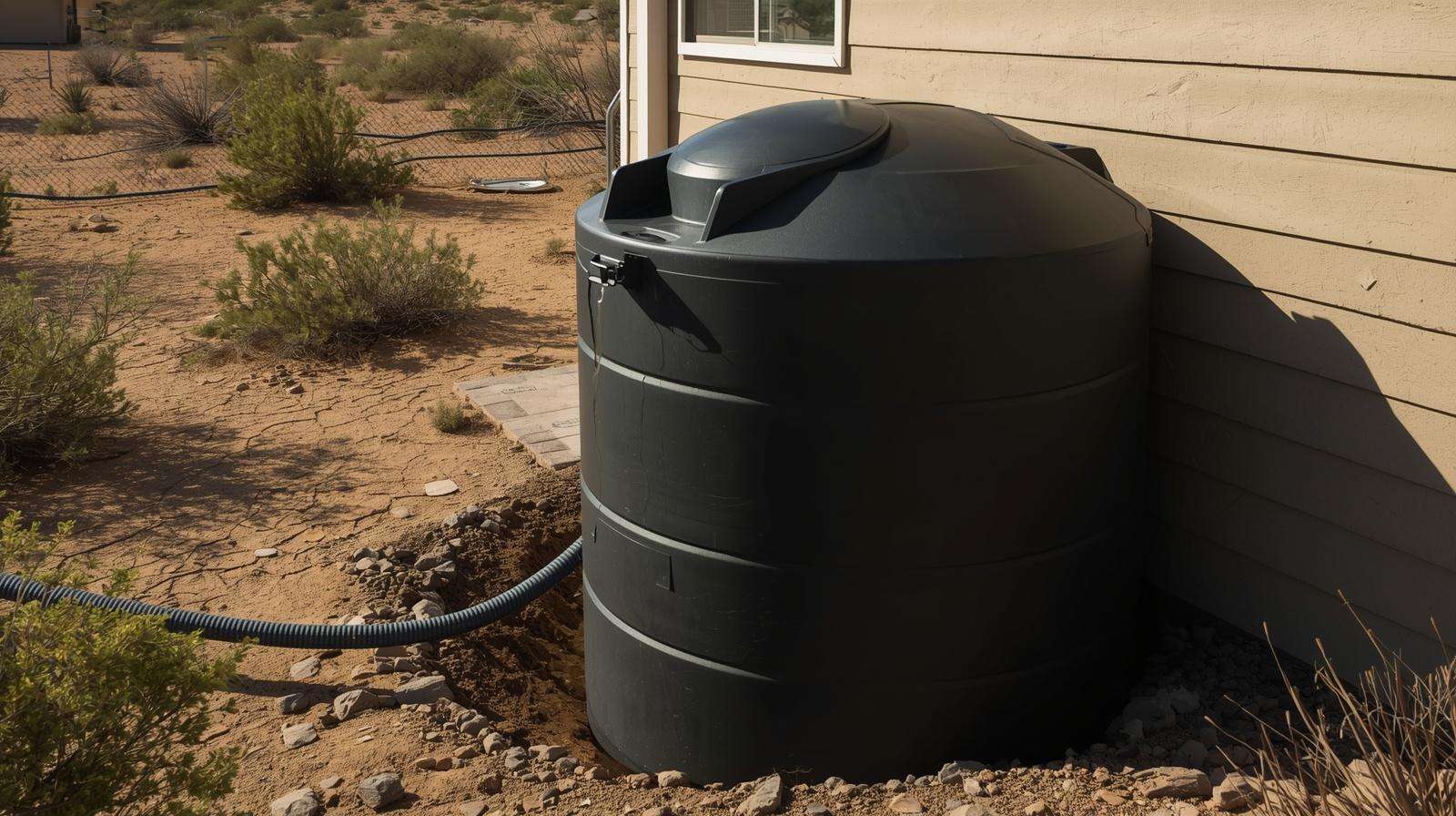 Large cistern for rainwater harvesting in arid climate home garden