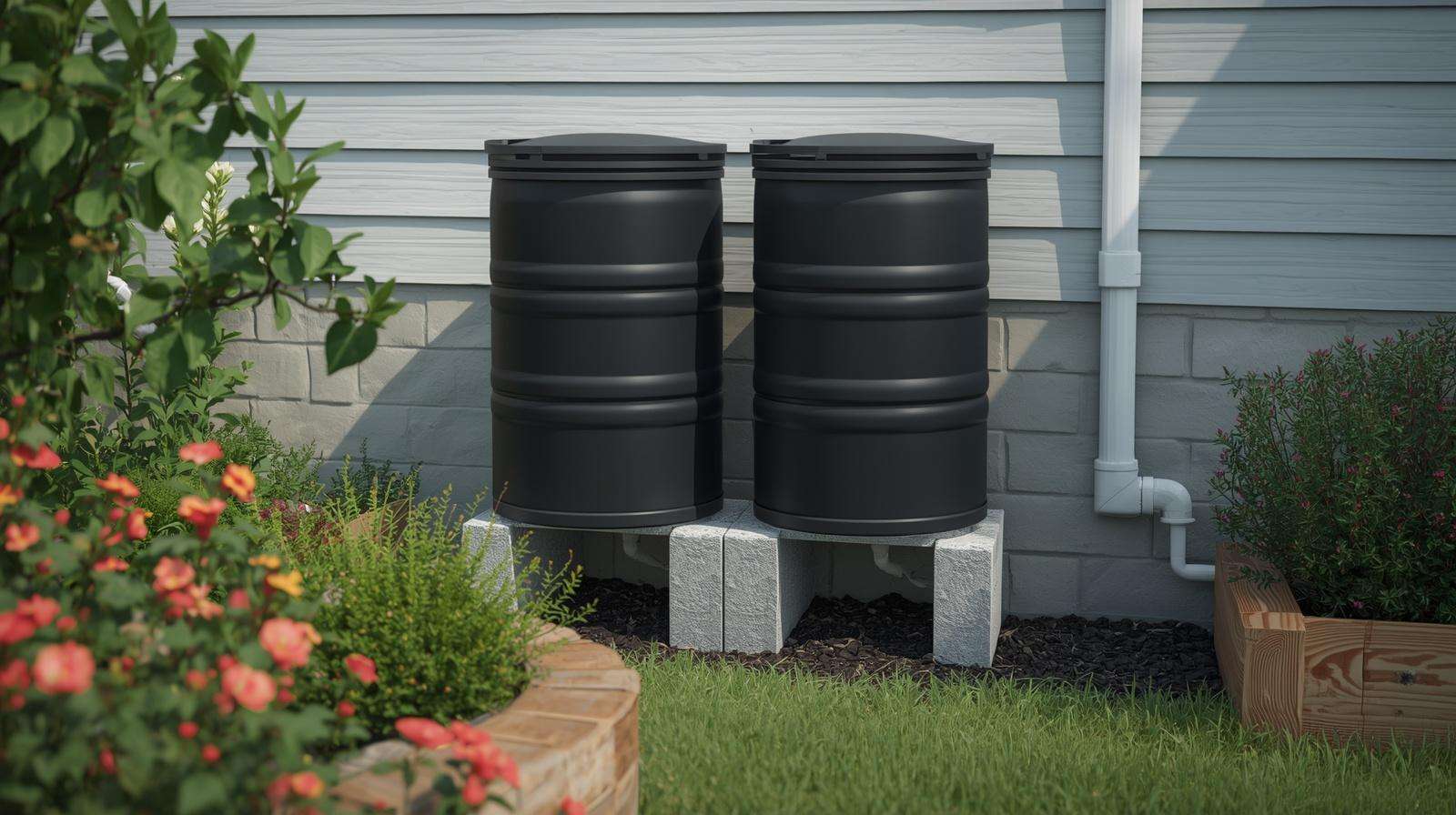 Simple rain barrel system with first-flush diverter for safe rainwater collection in home garden