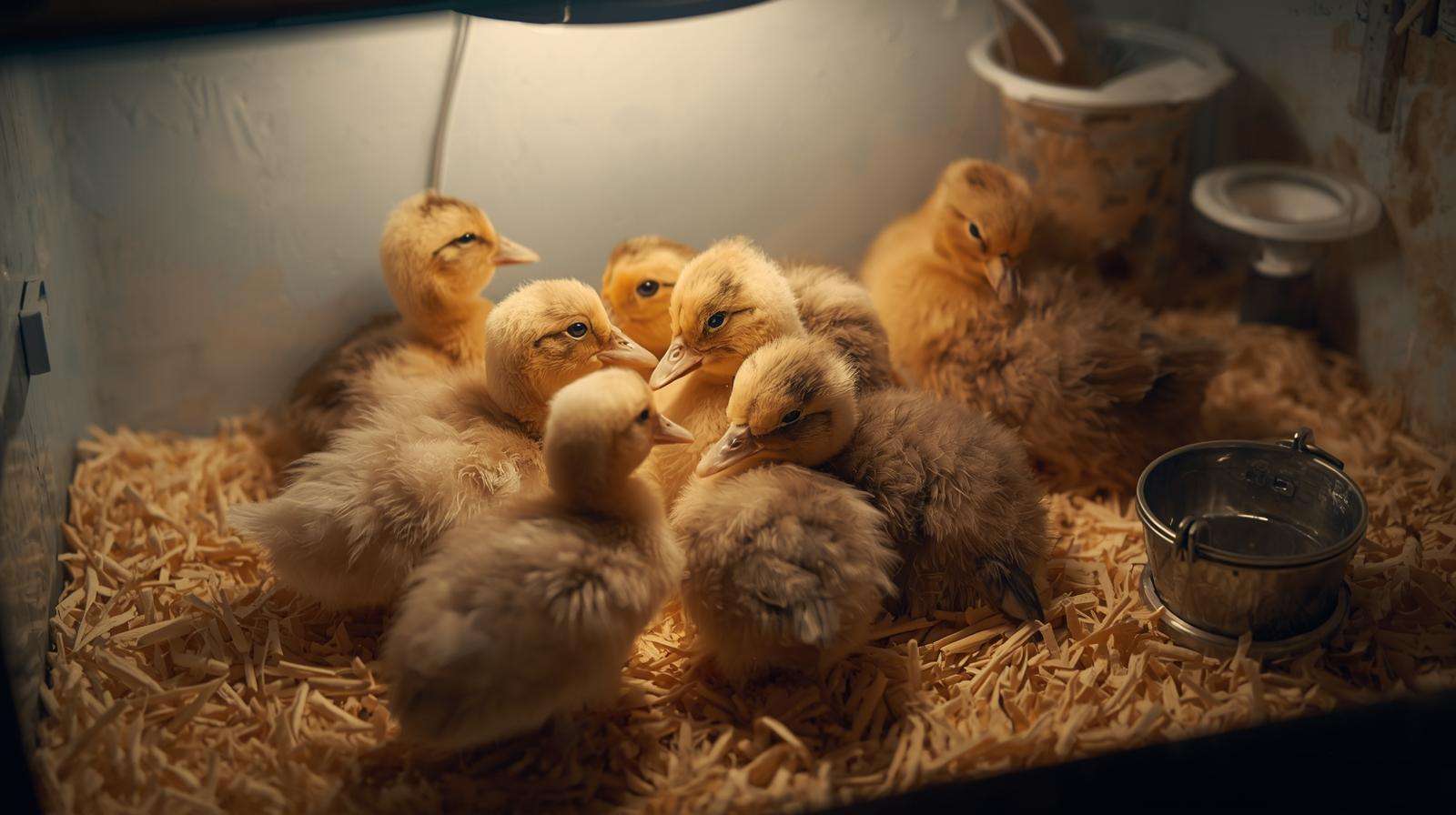 Young ducklings and chicks brooded together safely for smooth flock integration.