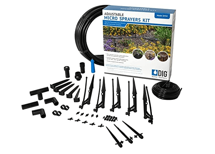 DIG SM50 Adjustable Micro Sprayer 46 Piece Kit for Gardens - Versatile and Efficient Watering up to 500 sq. ft.