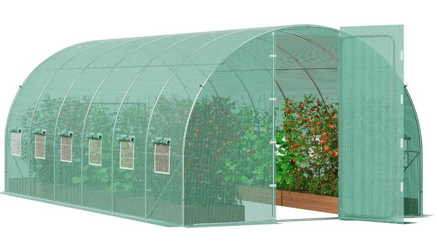 VEVOR Walk-in Tunnel Greenhouse, 19.4x9.7x7.4 ft Hoop House Greenhouse Tunnel, Plant Hot House with Galvanized Steel Frame, Green PE Cover, Swing Door and 