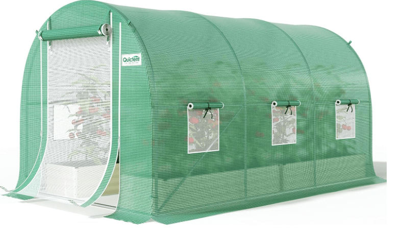 Quictent 10x7x7 FT Essential Greenhouse for Outdoors, Portable Walk-in Tunnel Hoop House with 6 Screen Windows & Zipper Door, Heavy Duty Frame for Garden Plant Vegetable, Green