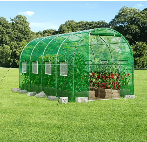 SPECILITE Walk-in Tunnel Greenhouse for Outdoors, 15×7×7 FT Heavy Duty Hoop House Kit with 8 Screen Windows, Thicken PE Cover